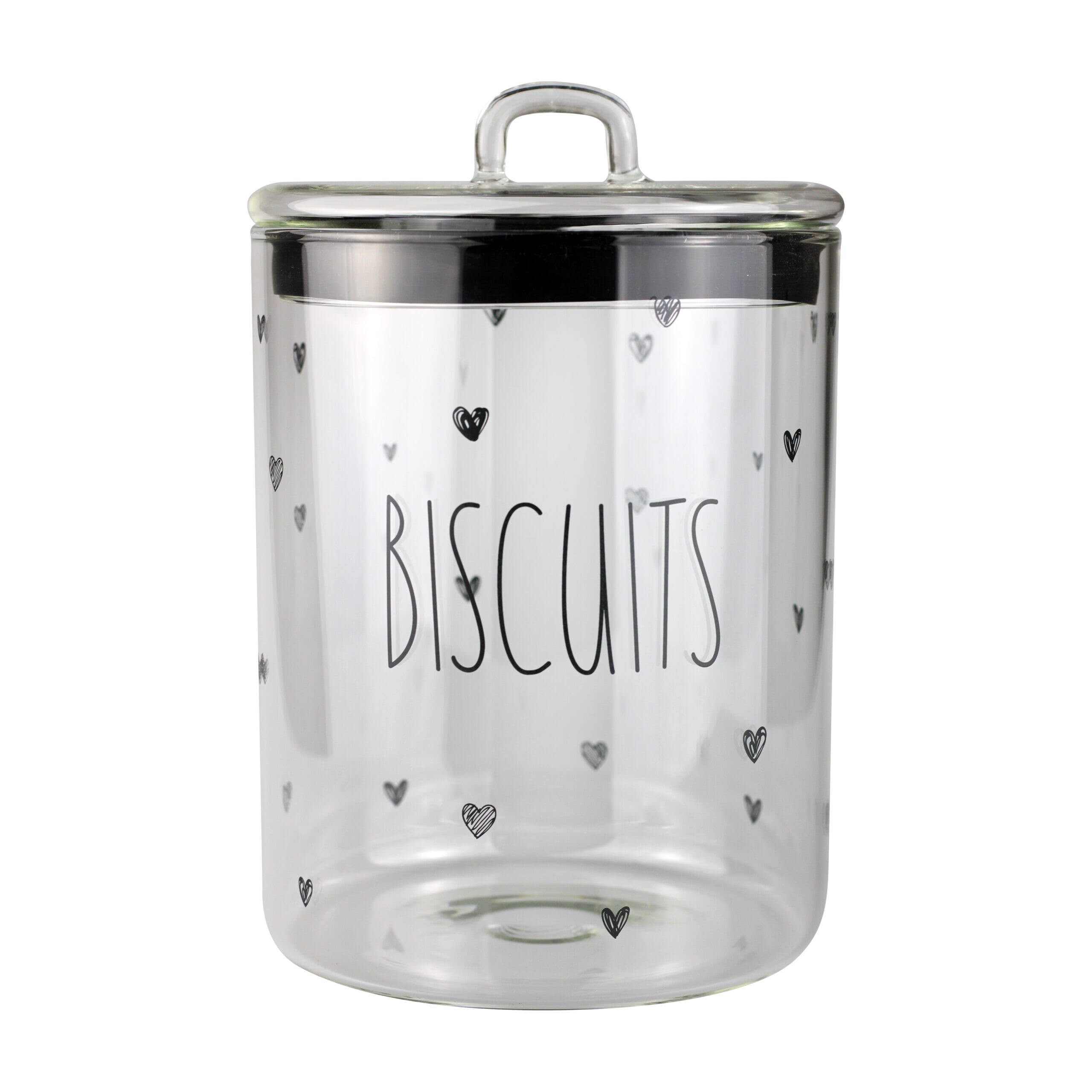 Black Biscuit & Heart Large Glass Biscuit Jar Pretty Little Home