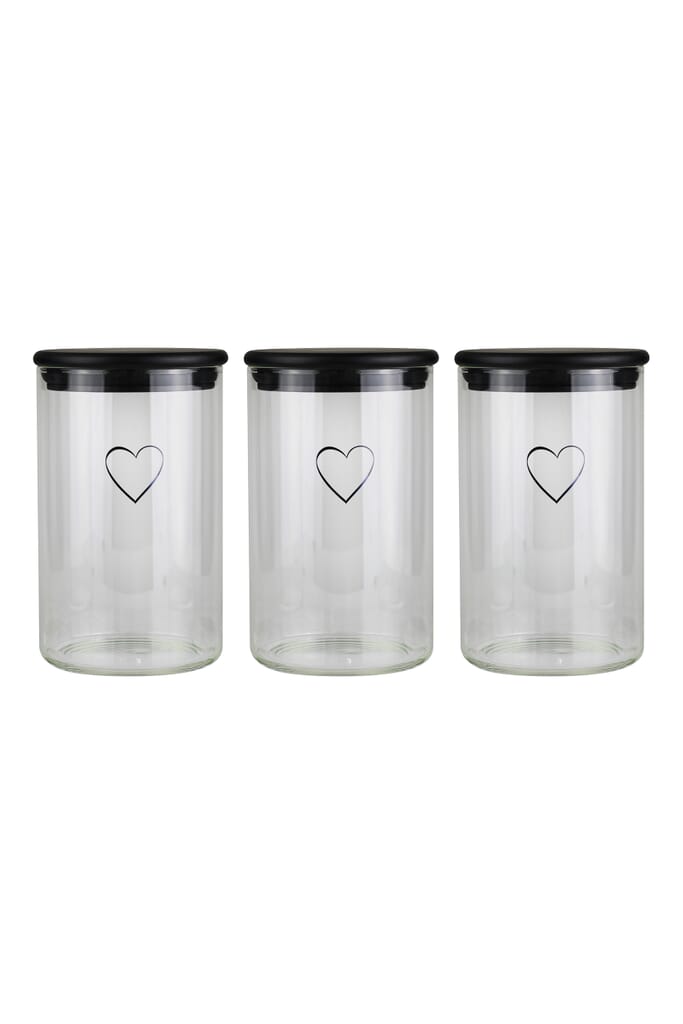 Set 3 Bamboo Storage Jars- Single Heart Black lid 1000ml | Pretty ...