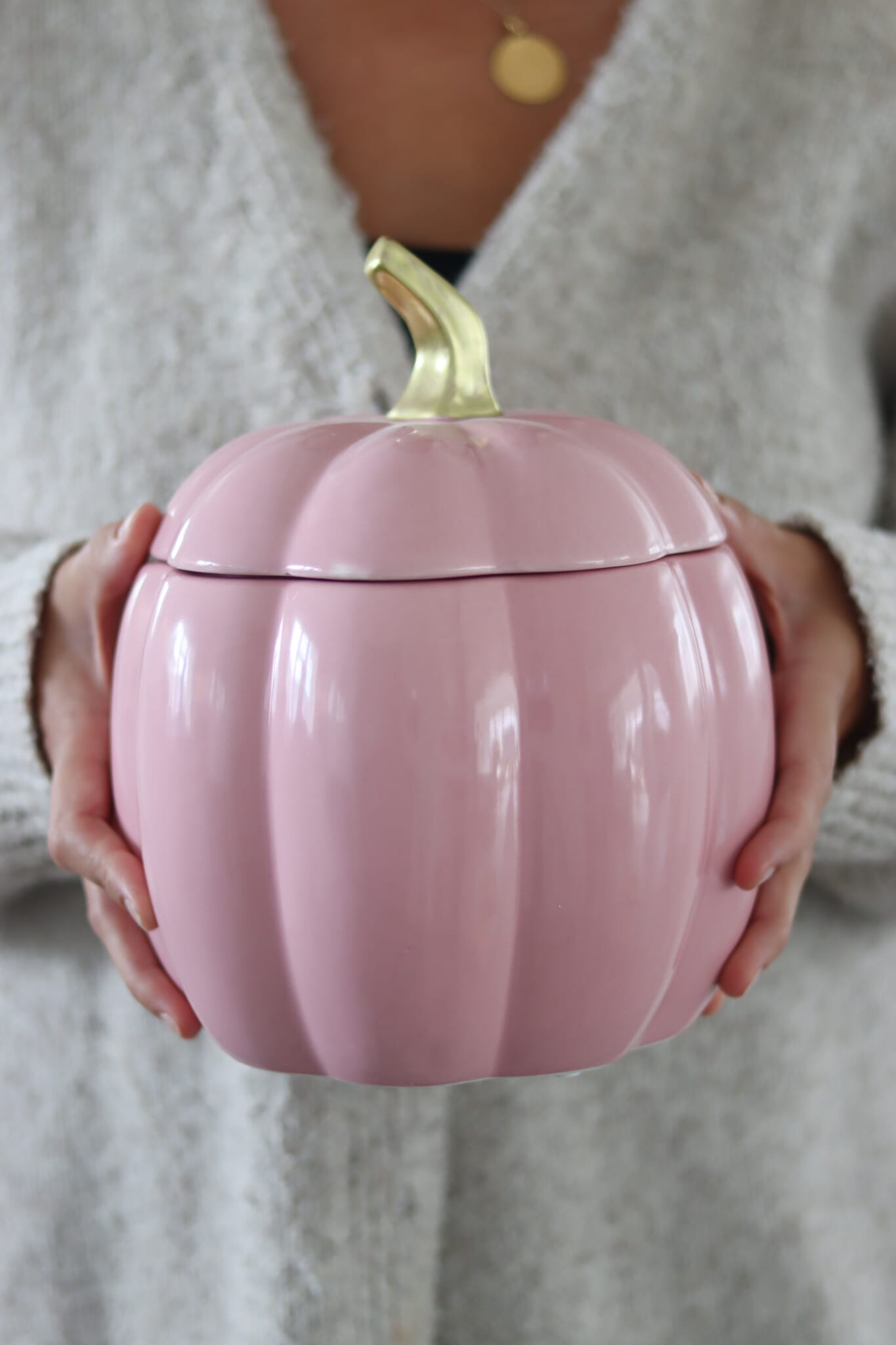 Ceramic Pumpkin Jar - Pink Large